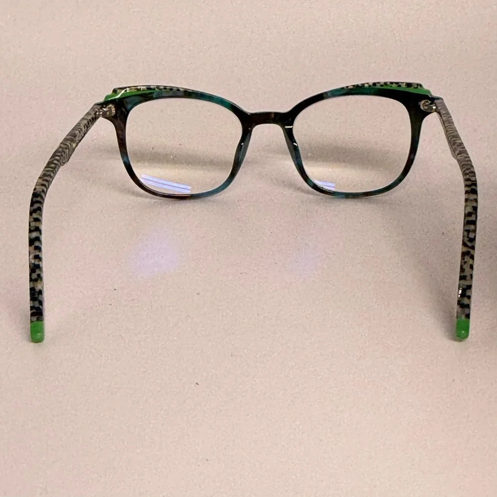 Bellinger Denmark Pavo-2 C.390 Eyeglasses Teal Green‎ Checker Cat Eye 47-18-135